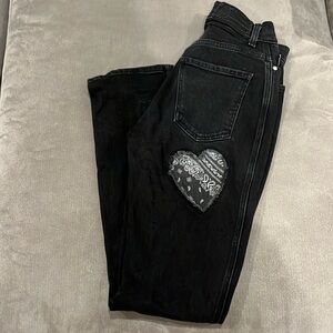 REVICE black straight leg denim with heart patch